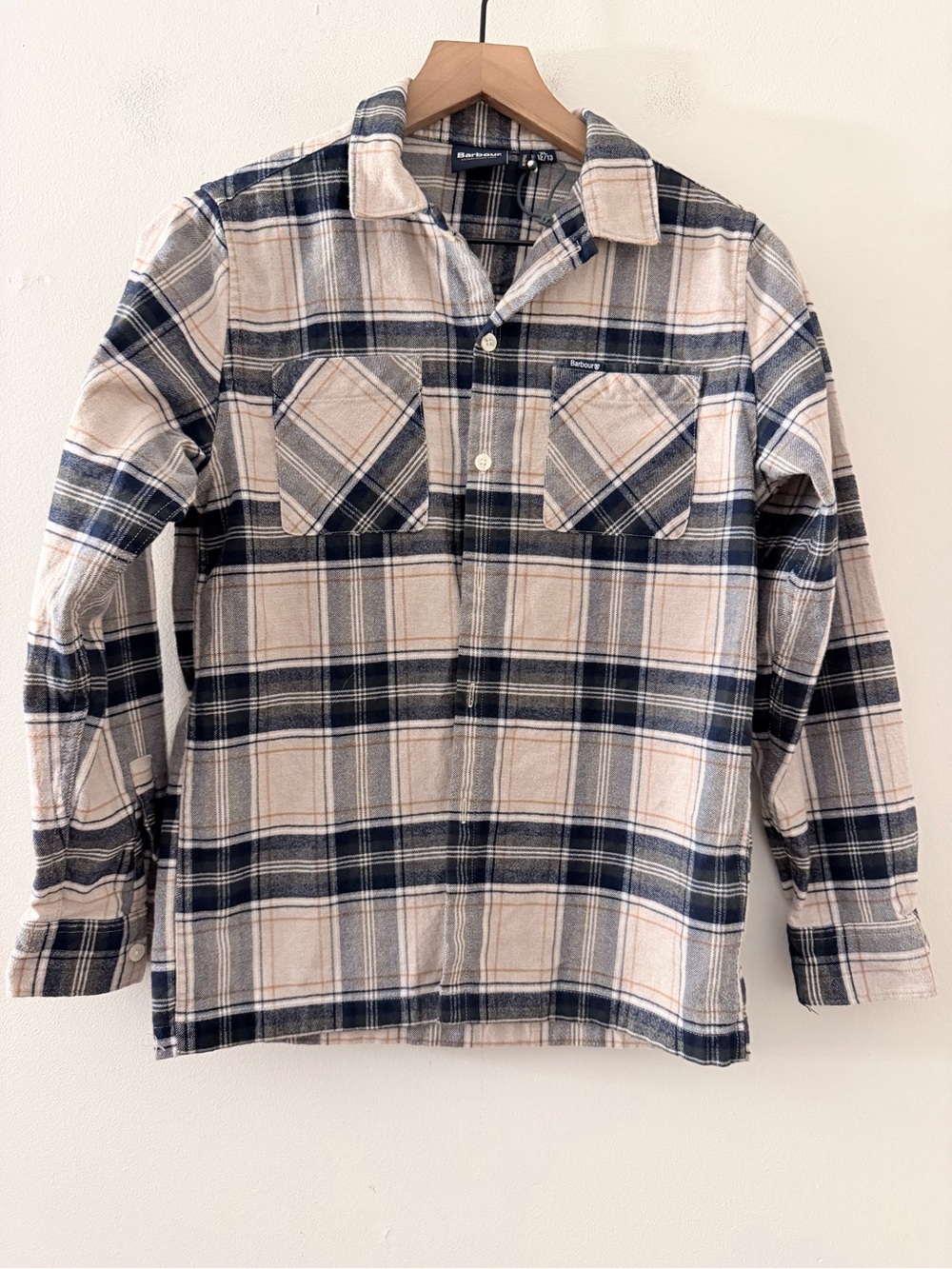 Barbour Tan Plaid flannel shirt boys XL 12/13